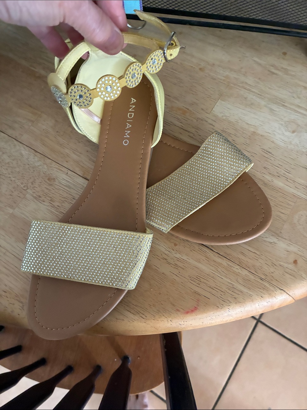 Women's Yellow Embellished Ankle-Strap Sandals